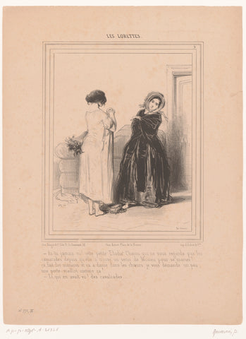 Vrouw spreekt andere vrouw thuis, Paul Gavarni, 1841 Canvas Print