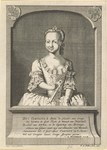 Portrait of Carolina, Princess of Orange-Nassau, Frans de Bakker, 1752 Canvas Print