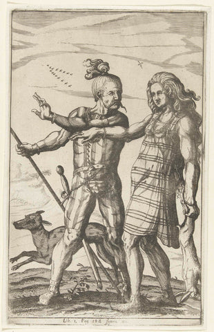 Germanic man and woman on a hunt, figura XI, Nicolaes van Geelkercken (attributed to), 1614 - 1616 Canvas Print