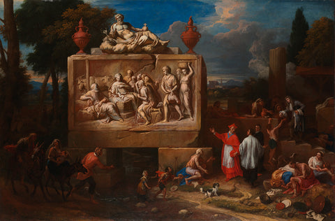 Fantasy landscape with St Charles Borromeo, Henry Ferguson, c. 1700 - c. 1720 Canvas Print