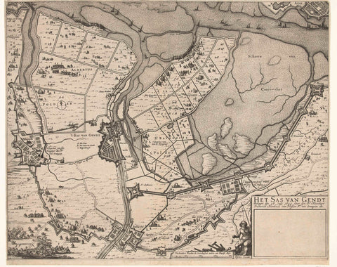 Map of the siege of Sas-van-Gent, 1644, Claes Jansz. Visscher (II) (workshop or), 1644 Canvas Print