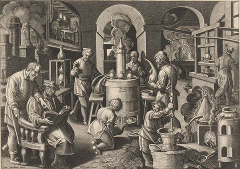 Distillatie, Philips Galle (attributed to workshop of), c. 1589 - c. 1593 Canvas Print