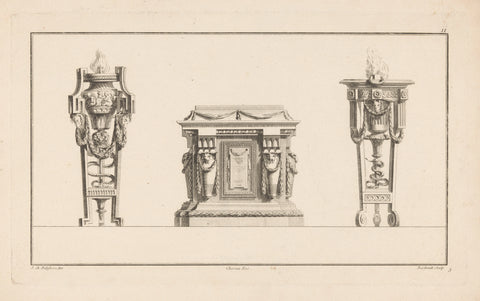 Twee Athéniennes en een voetstuk, Berthault, Jacques-François Chéreau, 1771 Canvas Print