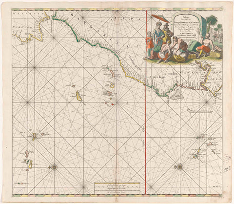 Pass map from the coast of Portugal to The Gambia, Jan Luyken, 1680 - 1715 Canvas Print