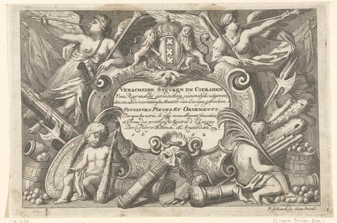 Titelblad: Verscheide Stucken en Cieraden van Roermakers / Plusieurs Pieces et Ornements d'Arquebuzerie, Pieter Schenk (I), 1692 Canvas Print