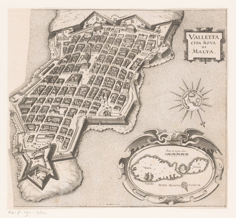 Map of Valletta, Matthäus Merian (I), 1636 Canvas Print