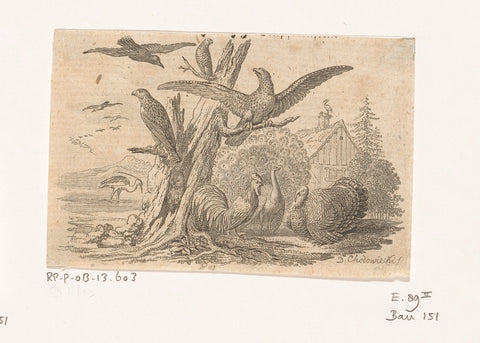 Tree stump with birds, Daniel Nikolaus Chodowiecki, 1772 Canvas Print