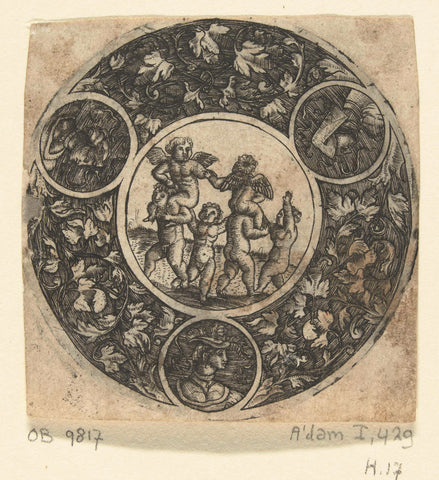 Dish with four children and two putti, anonymous, 1500 - 1600 Canvas Print