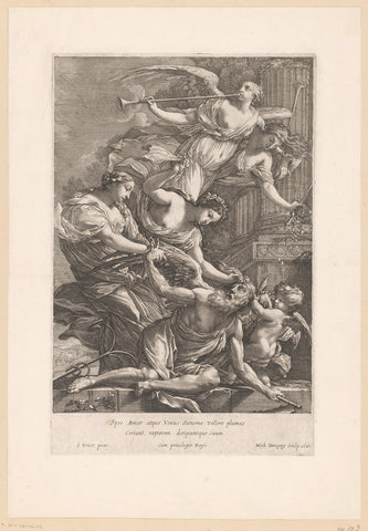 Time conquered by Amor, Venus and hope, Michel Dorigny, 1646 Canvas Print