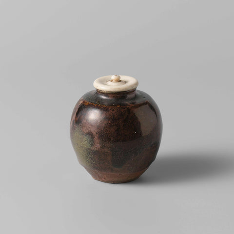 Tea caddy with a green brown glaze, anonymous, anonymous, c. 1800 - c. 1899 Canvas Print