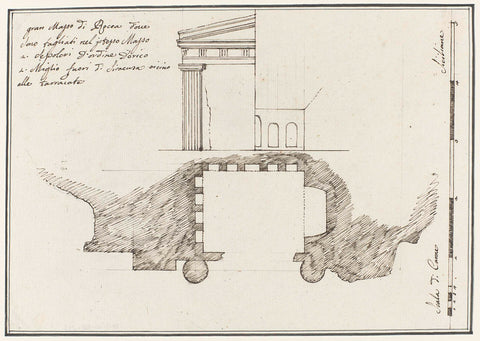 Map of funerary monument with Doric columns carved in rock and located at a distance of 2 miles from Syracuse, Louis Mayer, 1778 Canvas Print