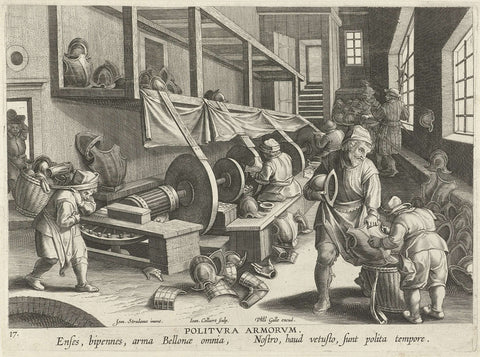 Polishing of harnesses, Jan Collaert (II), c. 1593 - c. 1598 Canvas Print