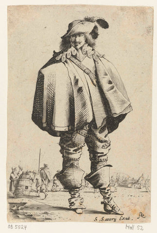 Standing cavalier with cape, Salomon Savery, 1633 - 1665 Canvas Print