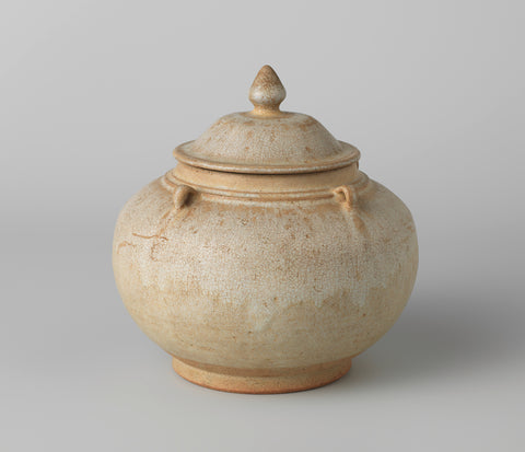 Ovoid covered jar with a light blue glaze, anonymous, c. 1400 - c. 1599 Canvas Print