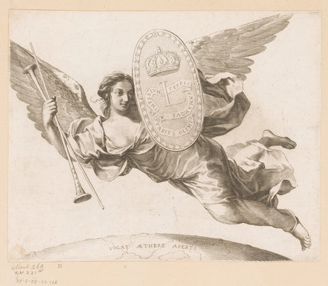 Female figure with wings and coat of arms of Jules Mazarin, Claude Mellan, 1608 - 1688 Canvas Print