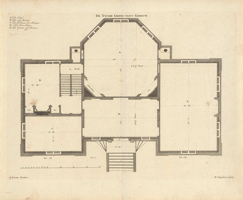 Plattegrond van de tweede verdieping van huis De Nes te Vreeland, Bastiaen Stopendael, 1687 - 1693 Canvas Print