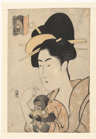 Woman with monkey: Monkey and tiger, Tamagawa Shûchô, 1795 - 1800 Canvas Print
