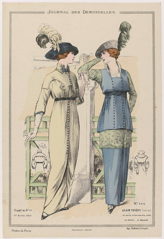 Journal des Demoiselles, Supplememt au No. 15, 1 Août 1913, No. 5214 : Modes de Paris, anonymous, 1913 Canvas Print