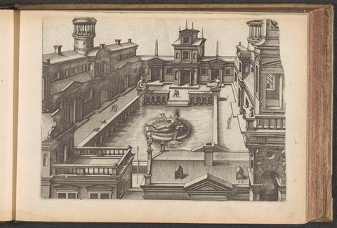 Courtyard with a statue of a river god in a rectangular pond, Johannes or Lucas van Doetechum, 1601 Canvas Print