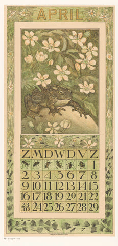 Kalenderblad april met kikker, Theo van Hoytema, 1910 Canvas Print