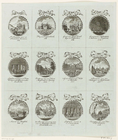 Sheet with 12 medallions of events in the years 1781-1788, anonymous, 1790 - 1792 Canvas Print