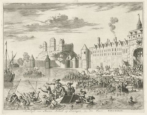 Attack by Maarten Schenck on Nijmegen, 1589, Jan Luyken, 1681 Canvas Print