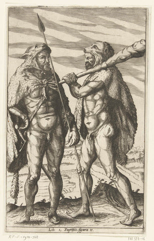 Two warriors wrapped in bear skins, figura II, Nicolaes van Geelkercken (attributed to), 1614 - 1616 Canvas Print