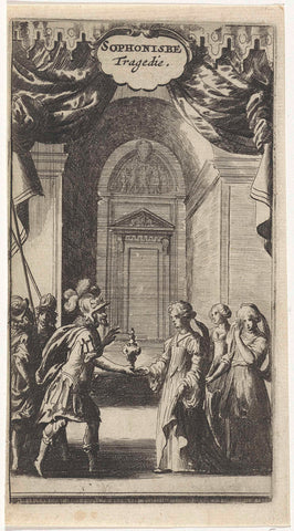 Masinissa offers Sophonisba the poison cup, Abraham Dircksz. Santvoort, 1663 Canvas Print