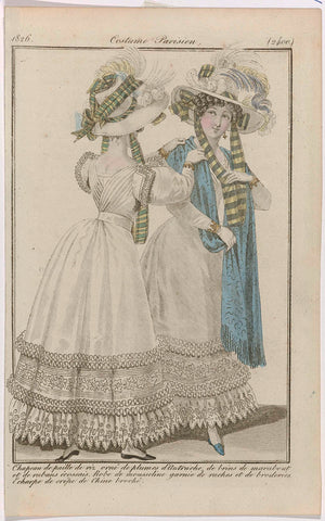 Journal des Dames et des Modes, Costumes Parisiens, 20 April 1826, (2400): Chapeau de paille de riz (...), anonymous, 1826 Canvas Print