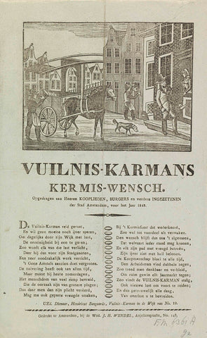 Fairground print of the garbage men of Amsterdam for the year 1843, anonymous, 1843 Canvas Print