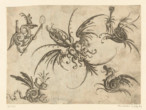 Five fantastic animals, Christoph Jamnitzer, 1573 - 1610 Canvas Print
