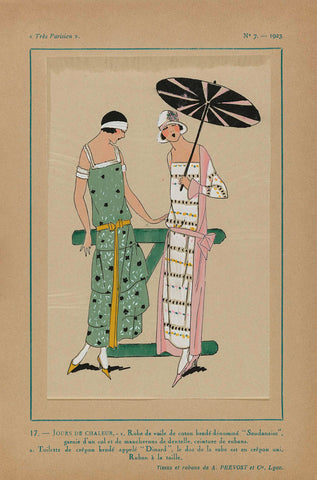 Très Parisien, 1923, No 7: 17.- JOURS DE CHALEUR. - 1. Cotton veil dress..., anonymous, 1923 Canvas Print