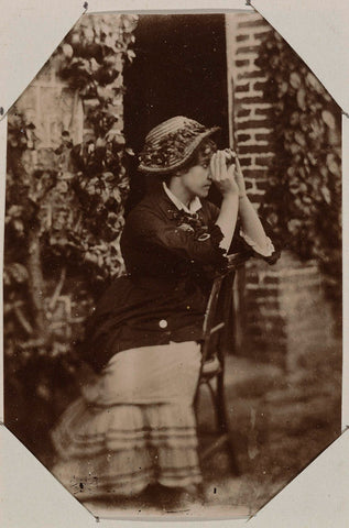 Portrait of a woman on a chair with binoculars, anonymous, 1878 Canvas Print