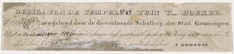 Text accompanying the print of the temple and garden in Boekel, 1831, anonymous, 1831 Canvas Print