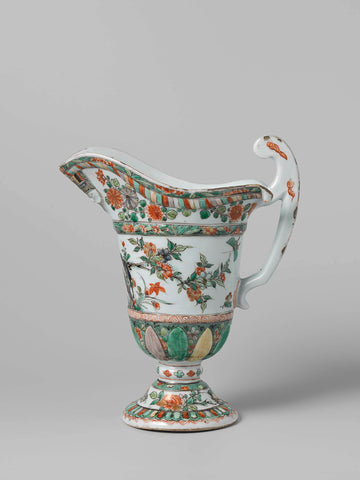 Helmet-shaped ewer with a face, animals and flower sprays, anonymous, c. 1700 - c. 1724 Canvas Print