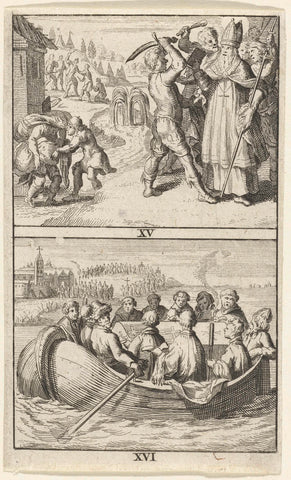 Scenes from the life of Saint Boniface, plates XV and XVI, ca. 672-754, unknown, 1640 - 1659 Canvas Print