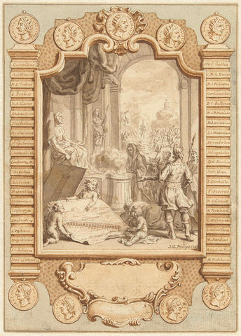 Design for title page for Algemene Historie van het begin der wereld af, deel XIII, 1747, Jan Caspar Philips, 1747 Canvas Print