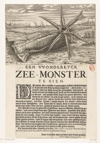 Sea monster caught between Scheveningen and Katwijk, 1661, anonymous, 1661 Canvas Print