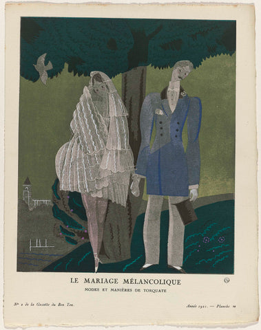 Gazette du Bon Ton, 1921 - No. 2, Pl. 10: Le mariage mélancolique / Modes et Manière de Torquate, Charles Martin, 1921 Canvas Print