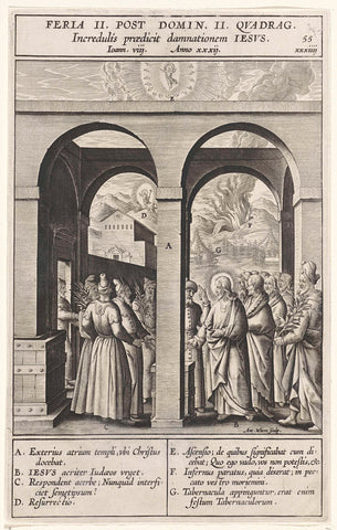 Christ with the Pharisees in conversation in the temple, Antonie Wierix (II), 1593 Canvas Print