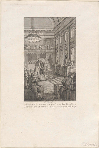 President Midderigh of the National Assembly gives the French emissaries De La Croix the brother kiss, 1798, Reinier Vinkeles (I), 1807 Canvas Print