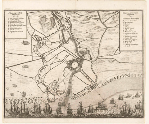 Map of siege and conquest of Grevelingen, 1644, anonymous, 1644 - 1645 Canvas Print