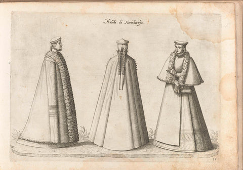 Three women, dressed according to fashion in Nuremberg of ca. 1580, Bartolomeo Grassi, in or before 1585 Canvas Print