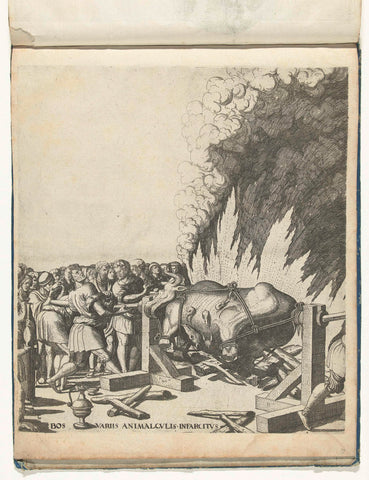 Ox on the spit, plate 37, Nicolaas Hogenberg, 1615 - 1620 Canvas Print