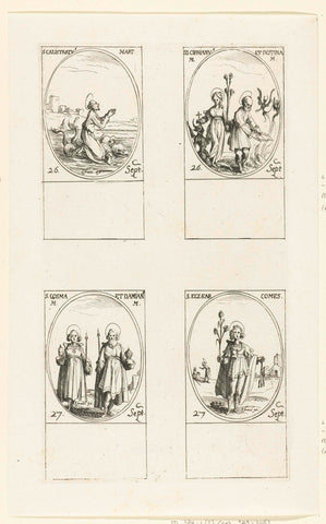 Saint Callistratus, Saint Cyprian of Antioch and Saint Justina of Nicomedia, Saint Cosmas and Saint Damian, Saint Eleazar of Sabran (September 26-27), Jacques Callot, 1632 - 1636 Canvas Print