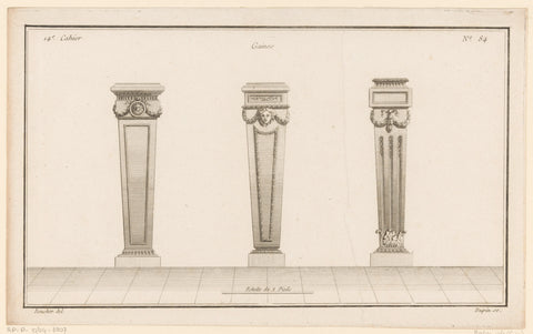 Three pedestals with garlands and mask, Nicolas Dupin, 1772 - 1779 Canvas Print