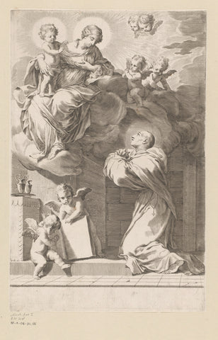 H. Bernard kneeling before an appearance of Maria with Child, Claude Mellan, 1640 Canvas Print