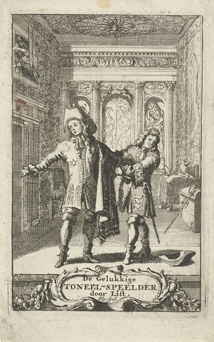 Two actors on stage, Caspar Luyken, 1693 Canvas Print