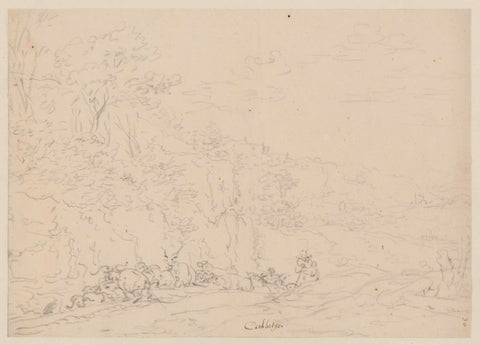 Hilly landscape with cattle and shepherd, Leonaert Bramer (attributed to), 1642 - 1653 Canvas Print