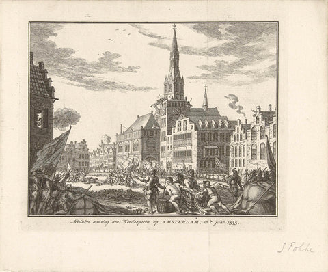 Failed attempt of the Anabaptists in Amsterdam, 1535, Simon Fokke, 1751 - 1781 Canvas Print